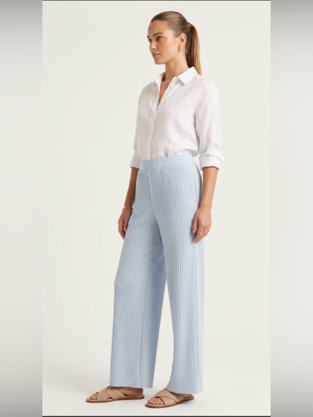 Marc New York Powder Blue Ribbed Wide Leg Pull On Pants Sz L